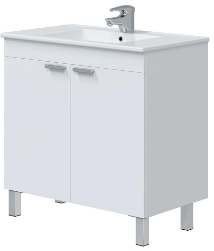Miroytengo Mobile da bagno 80 cm Atena con gambe armadio a 2 ante apribili colore bianco lucido (senza lavandino)