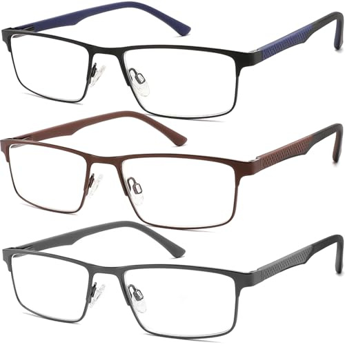 READITEASY 3 Pack Reading Glasses 1.5 Men Blue Light Blocking, Readers Men with Spring Hinge Reduce Eyestrain/UV/Dryness, Mens Reading Glasses 1.5+
