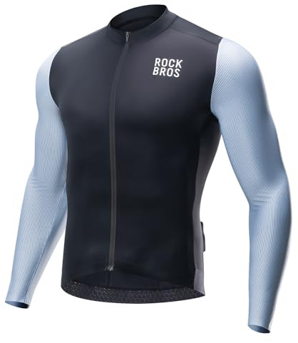 ROCKBROS Langarm Radtrikot Herren Fahrradtrikot, Atmungsaktive Schnell Trocknend Fahrradbekleidung Reißverschluss mit 3 Taschen, T Shirt für Männer Rennrad MTB Europäische Größe