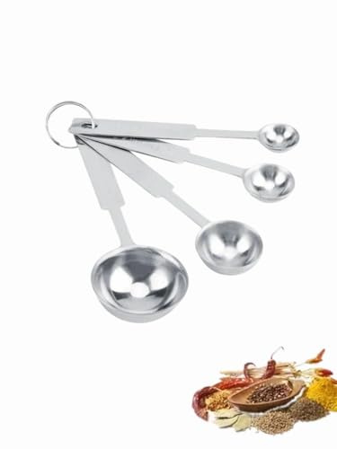 Measuring Spoons. Food Grade Stainless Steel Corrosions Resistant, Easy to Clean, Set of 4 Measuring Spoons for Coffee and Seasonings, Silver