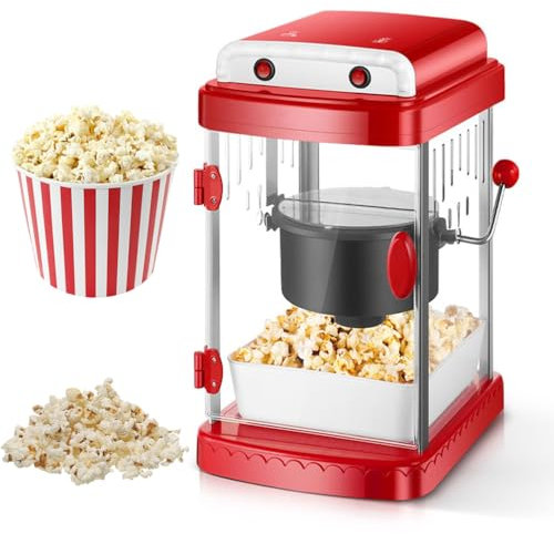 Commercial Popcorn Machine, 330W Countertop Popcorn Maker, Theater Style Popper with Switch Control Steel Frame Tempered Glass Doors, Pull-out design, Easy clean, Fast Hot Air Popcorn Popper