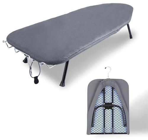 YOUNTHYE Table Top Ironing Board, Foldable Ironing Board with Iron Rest, 100x30cm Large Compact Ironing Boards with Cotton Cover and Anti-slip Feet, Space-Saving
