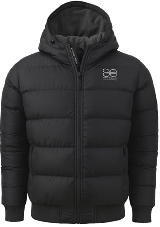 Crosshatch Mens Padded Quilted Zip Pockets Mirco Fleece Lined Hood and Pockets Winter Coat Jacket by JEANBASE Black L