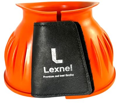Lexnel Rubber Horse Bell Boots – Durable Overreach Protection & Secure Hook-and-Loop Closure (XL-Orange)