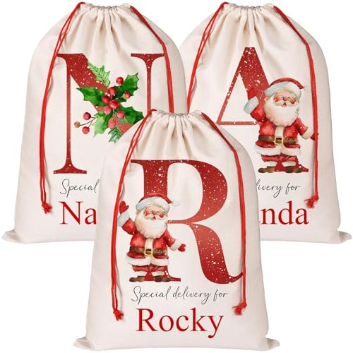 Personalisierte Weihnachtsmannsäcke mit Namentext, individuelle große Geschenktüte für Weihnachten, Weihnachtsmanntasche mit Kordelzug, Weihnachtstasche für Weihnachtsgeschenke