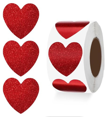 500 Stück Sticker Herzen 25mm Rot Herz Glitzer Selbstklebende Aufkleber zum Beschriften für Valentinstag Hochzeit Handwerk Scrapbook Zubehör Geschenkverpackung DIY Dekoration