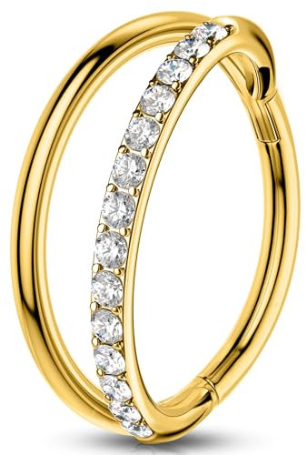 OUFER 16G Gold Ohrpiercing Helix Chirurgenstahl 316L Knorpel Ohrpiercing 8 mm Doppelt Helix Ring Klar CZ Hinged Segment Daith Piercing Schmuck