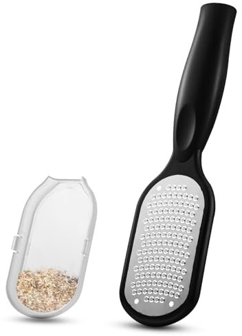 FERYES Foot File Callus Remover with Dead Skin Catcher – The Genius Foot Scrubber for Mess-Free Pedicures, Heel Scraper for Cracked Heel Treatment, Wet & Dry Use Feet Rasp - Black