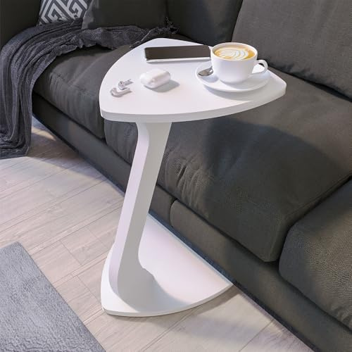 sugodesign Beistelltisch Couch, Kleiner Beistelltisch C-Form, Sofatisch in Stylischem Weiß, Couchtisch fürs Wohnzimmer, Ideale Ablagefläche für Laptops und Tassen, 38cm Durchmesser, 56cm Höhe