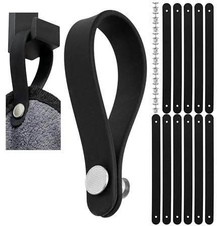 Nähfrei-Aufhänger für Textilien, 12 Pack, 150 x 12 mm Schlaufen, in Schwarz, aus Silikon, mit Pin-Knopfverschluss, Aufhänger Laschen für Geschirrhandtuch, Bad Handtuch, Lappen, Dekoartikel, Camping