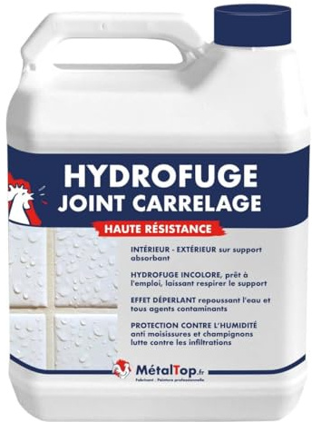 Métaltop - Hydrofuge Joint Carrelage - 1 L - Protection invisible contre l'eau, l'humidité et les taches sur joints.