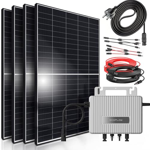 SUNNIVA® 1700W Balkonkraftwerk 800W komplett Steckdose - Ecoflow S 800W Micro Wechselrichter - PV Solaranlage Komplettset, 4x 425W (1700W) Solarmodule, inkl.5m Kabel, Y-Verteiler, Bluetooth, WIFI