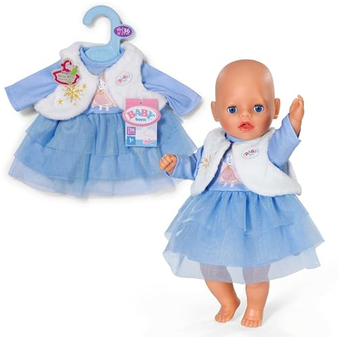 BABY born Robe d’Hiver Bleue – Robe pour poupée à Manches Longues, Jupe en Tulle & Gilet en Peluche – Vêtement pour poupées – Accessoire pour poupées de 36 cm