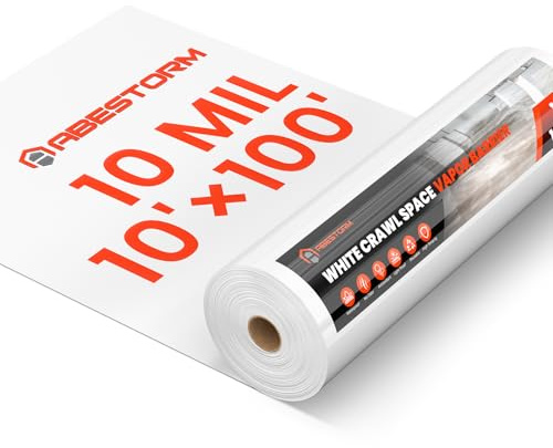 ABESTORM Crawl Space Vapor Barrier 10 Mil Film 10'x100' Thick Plastic Sheeting Drop Cloth Vapor Barrier Covering for Crawlspace, Encapsulation, Blackout Plastic Painters Tarp, Black and White Film