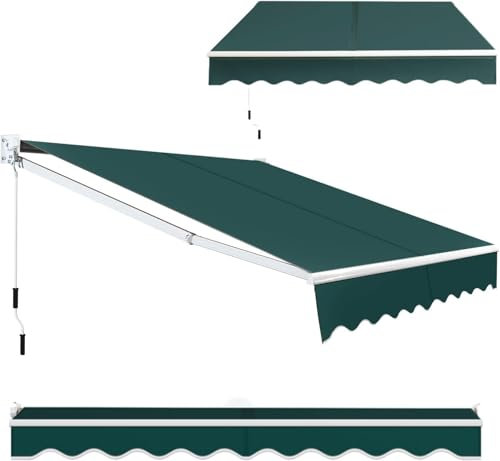 GYMAX Tenda da Sole per Balcone, Tende da Sole a Bracci Estensibili con Tettuccio Impermeabile e Protezione Solare, Tenda da Sole per Esterno Avvolgibile (Verde, 295 x 200 cm)