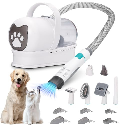 Tondeuse pour chien avec aspirateur, 13000 PA avec 7 outils d'entretien, tondeuse à pattes, brosse, peigne, 3 niveaux d'aspiration réglables