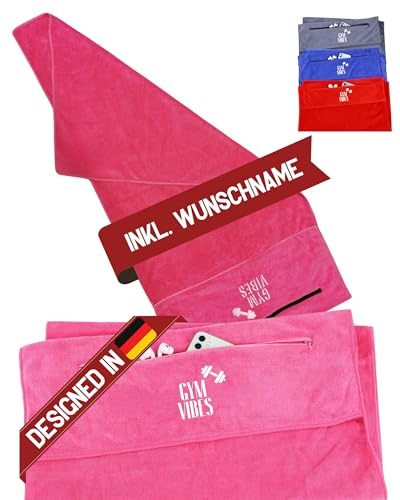 MüggenStick personalisiertes Gym Towel 50x100 cm, Gym Towel - ideal als Fitnesshandtuch, Badehandtuch, Reisehandtuch & Strandtuch, kompakt, leicht & schnelltrocknend (Rosa, personalisiert)