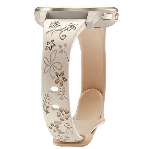 EverAct Floral Gravierte Schlank Silikon Armband für Garmin Venu 2 / Vivoactive 4/Forerunner 255, 22mm Soft Sport Wasserdichtes Ersatzband für Forerunner 255 Music 46mm Damen