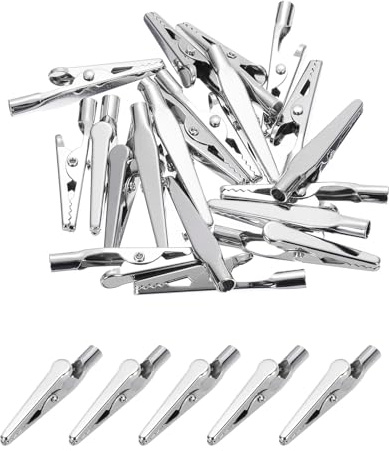 QUARKZMAN 20uds Metal Cocodrilo Pinzas 40mm Niqueladas Resorte Abrazadera Mini Cocodrilo Clips para Laboratorio Eléctrica Batería Prueba y Bricolaje Multi-Función Pinza