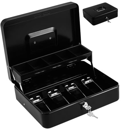 ROMISBABA Portavalori in Ferro con Chiusura Chiave Capacità per Contanti e Ricevute Scatola Portadenaro Portatile Resistente per Personale e Commerciale