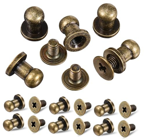 Artibetter Viti per Rivetti in Bronzo 30 Pezzi, Piccoli Rivetti Metallici per Pelle, Vite di Fissaggio per Lavori Artigianali e Riparazioni