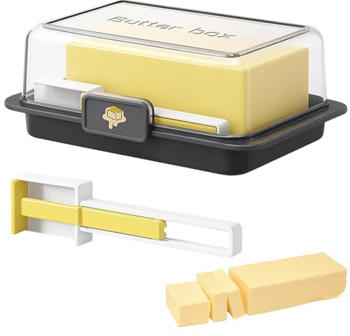 Black Butter Dish with Lid, Airtight Storage Container for Butter, 18.5 x 11 x 6.8 cm, Compact Design for Countertop or Fridge, Durable Plastic Butter Keeper