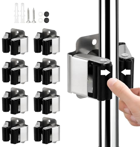 HUOMAQFAN 8 Stück Besenhalterung Wand, Wandhalterung, Gerätehalter für Küche Zuhause Badezimmer Garag,Gartengerätehalter für Besen Mopp Schaufel Gartengeräte