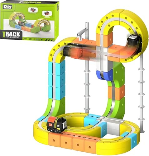Click rail Electric Train Set Flexible Race Track - Cube Track Block Track Block Track Block con Layout 3D, Blocchi Magnetici e Treno Motorizzato, Toy Gifts per Bambini (105Pcs)