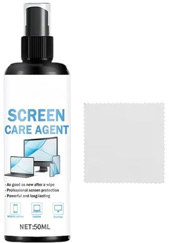 Spray Nettoyant Écrans - Éliminateur de Poussière 50ml | Kit De Nettoyage D'Écran avec Chiffon - pour Smartphones, Tablettes, Ordinateurs, Moniteurs, Lunettes, Objectifs et Écrans