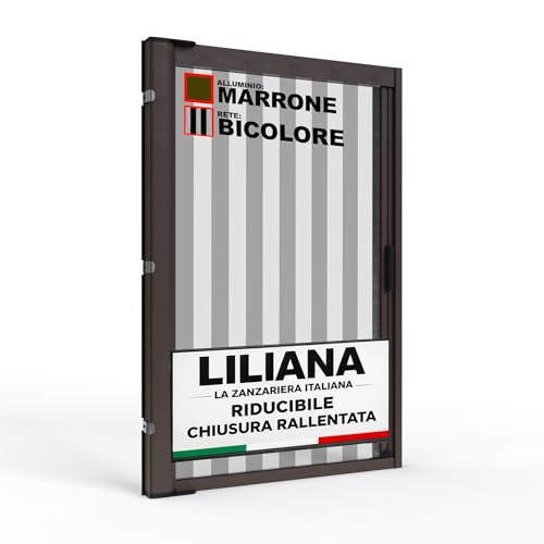 Zanzariera a Rullo LILIANA L 150 x H 250cm Laterale Riducibile per Porta Finestre Con Chiusura Rallentata e Magnetica - Marrone RAL8017 con Rete in Fibra di Vetro Bicolore - Made in italy