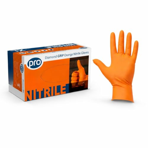 EcoBag Pro Diamond Grip Orange Nitrile Gloves, Heavy Duty Disposable PPE Category III, Chemical Resistant, Touchscreen Compatible, Diamond Texture Grip, 100 Gloves by Weight Xlarge