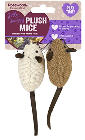 Rosewood Jolly Moggy 100% Natural Catnip Mice, Cat Toy, Pack of 2 – Premium Plush Catnip-Infused Mice for Engaging Play & Stimulating Hunting Instincts
