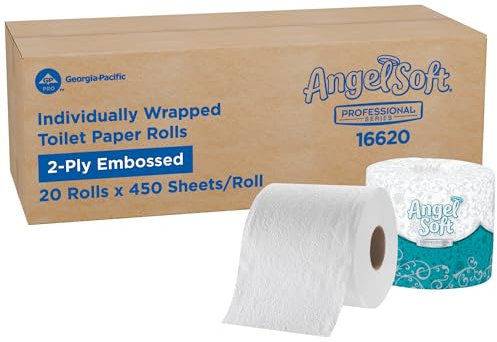Angel Soft Professional Series by Georgia-Pacific PRO 2-Ply Embossed Toilet Paper, White, Individually Wrapped, 450 Sheets Per Roll, 20 Toilet Tissue Rolls Per Case, 16620