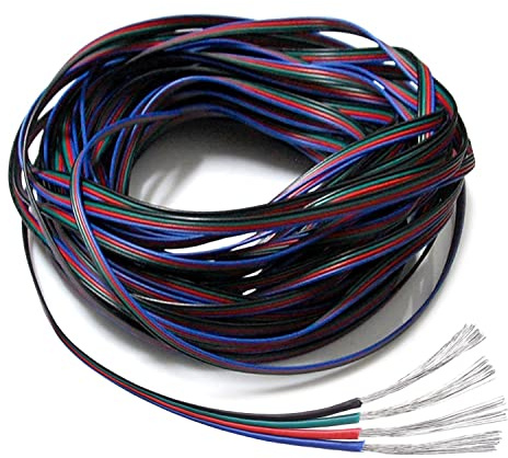 EvZ 22 AWG 4-Pin RGB LED Extension Wire (33ft/10M) - Flexible 4 Conductor Tinned Copper Ribbon Cable for 5050 3528 RGB Color Changing Strip Lights, Easy Strip & Solder (Black-Green-Red-Blue)