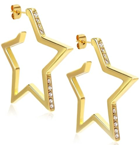 Stern-Creolen mit Stern Ohrringe Markenkristallen Silber Gold NOBEL SCHMUCK
