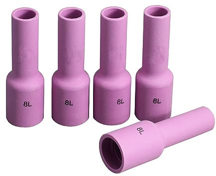 RIVERWELD WIG-Gaslinse, Aluminiumoxiddüse, Keramikbecher, lang, Größe 54N14L #8L, 12,5 mm Öffnung für QQ300 PTA DB SR WP 17 18 26 WIG-Schweißbrenner, 5 Stück