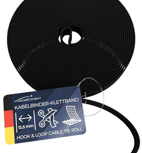 KabelDirekt 12,5 mm x 5 m Fascette Fermacavo, con micro ganci, fibre sintetiche, lunghezza regolabile individualmente, per disposizione, raggruppamento dei cavi