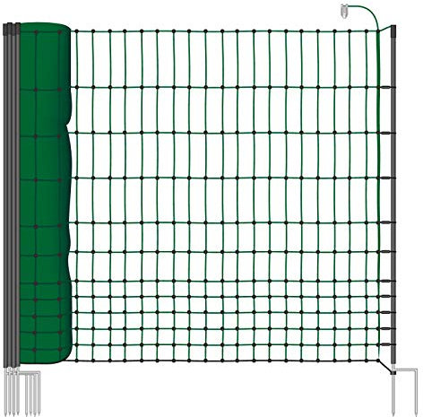 VOSS.farming Hühnernetz 50m, Geflügelzaun, Geflügelnetz, 112 cm, 16 Pfähle, 2 Spitzen, grün Classic