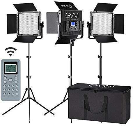 LED Video Light GVM 672S CRI97+ TLCI97+ 22000lux Dimmable Bi-color 3200K-5600K Light Panel With Digital Display For Outdoor Interview Studio Video Making Photography Lighting 3 pcs Kit