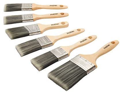 ProDec Trojan 6 piece Synthetic Paint Brush Set for a Smooth Finish Painting with Emulsion, Gloss and Satin Paints on Walls, Ceilings, Wood and Metal - 2x 1.5, 3x 2 and 1x 3 inch Brushes
