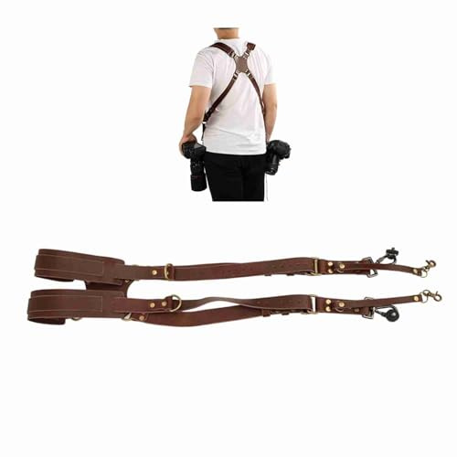 VGEBY Kamera Tragegurt, Kameragurt 2 Kameras Verstellbarer Kamera Schultergurt Leder Doppelter kameragurt Niet Camera Strap Zubehör （ohne Kamera） Braun