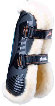EQUICK Gamasche eShock Klettverschluss Fluffy Fell No Kill Kunstfell, Größe S, Farbe schwarz