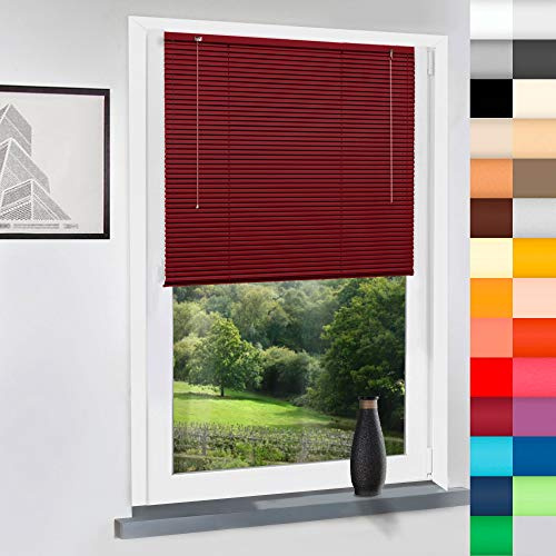 Aluminium Jalousie nach Mass, Alu Jalousien nach maß innen Innenjalousien Maßanfertigung, für Fenster und Türen, Klemmfix ohne Bohren (Bordeaux Rot, Höhe: 160cm x Breite: 140cm)