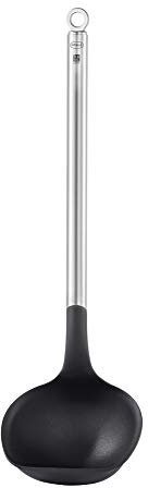 RÖSLE Basic Line Schöpflöffel, mit Rundgriff und Aufhängeöse, Edelstahl 18/10, PPA, spülmaschinengeeignet, Silberfarben / Schwarz