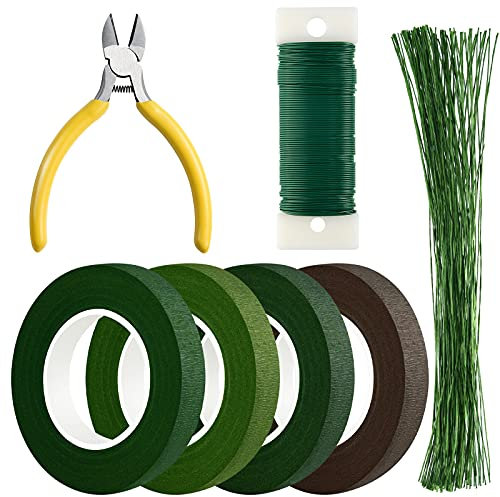 CHRORINE Floral Arrangement Kit Floral Tapes 22 Guage Floral Stem Wire 26 Gauge Green Floral Wire for Bouquet Wreath Making Supplies