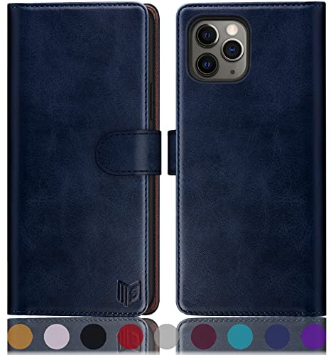 SUANPOT [RFID Schutz für iPhone 11 Pro Max 6,5-Zoll Hülle PU Leder Handyhülle Lederhülle Klapphülle Kartenfach Flip Cover für Apple 11 Pro Max Handy hülle Leather Wallet Phone Case Blau