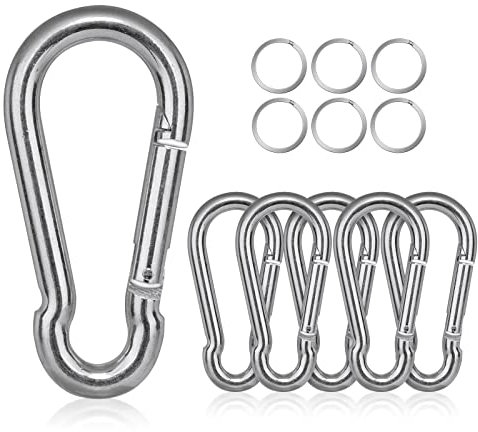 Flintronic 6pcs Mousqueton en Acier galvanisé, M10 Mousqueton en Acier pour Charges Lourdes Capacité de Charge de 350 kg, Mousqueton à Ressort Mousquetons Verrouillables pour Camping Hamac Balancoire