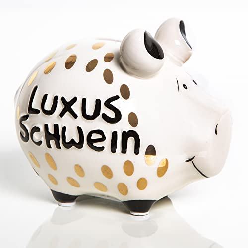 Logbuch-Verlag edles Sparschwein Luxusschwein Haushaltskasse Geschenk Geburtstag Frau Mädchen 12,5 cm Keramik schwarz weiß Gold