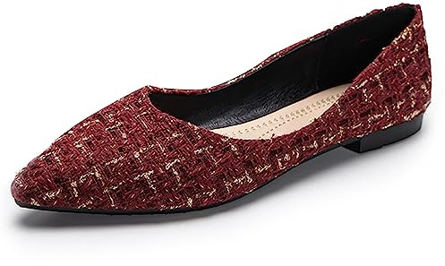 MACHSWON Womens Flat Slip on Pumps Ladies Ballet Pointed Toe Ballerina Dolly Bridal Shoes(Wine Red, Size 7)