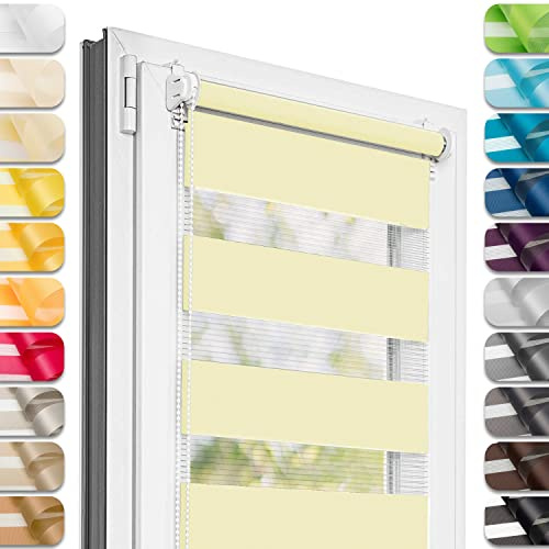 Estika Doppelrollo Klemmfix ohne Bohren - 80 cm x 220 cm - Pastellgelb - 27 Stofffarben, Tag und Nacht Duo Rollo, Rollos für Fenster ohne Bohren, Fenster Sichtschutz (80 cm Stoffbreite)